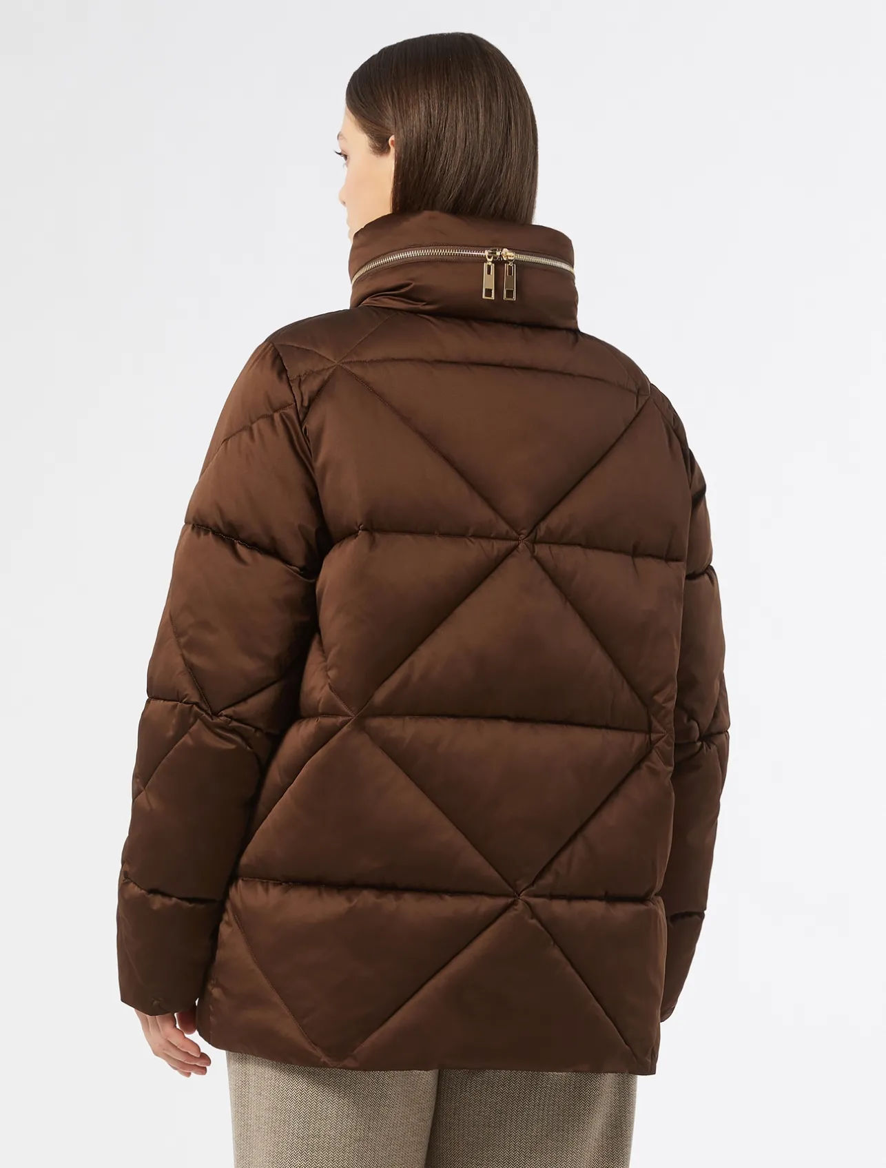 Fashion Marina Rinaldi Short padded jacket in water-repellent satin CHOCOLATE