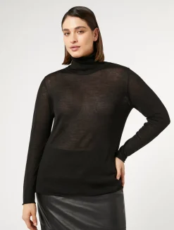 Online Marina Rinaldi Silk and cashmere polo neck jumper BLACK