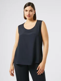 Sale Marina Rinaldi Silk blend crêpe de Chine top ULTRAMARINE
