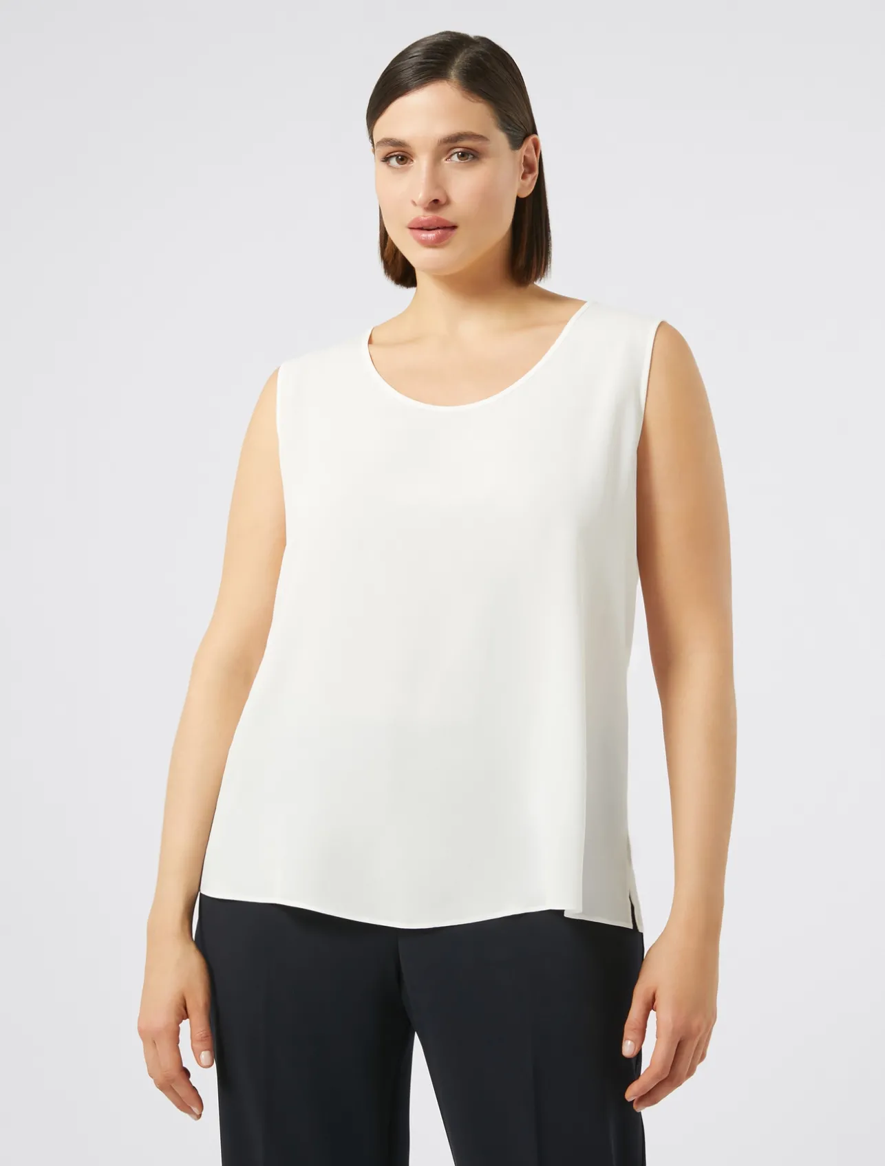 New Marina Rinaldi Silk blend crêpe de Chine top WHITE