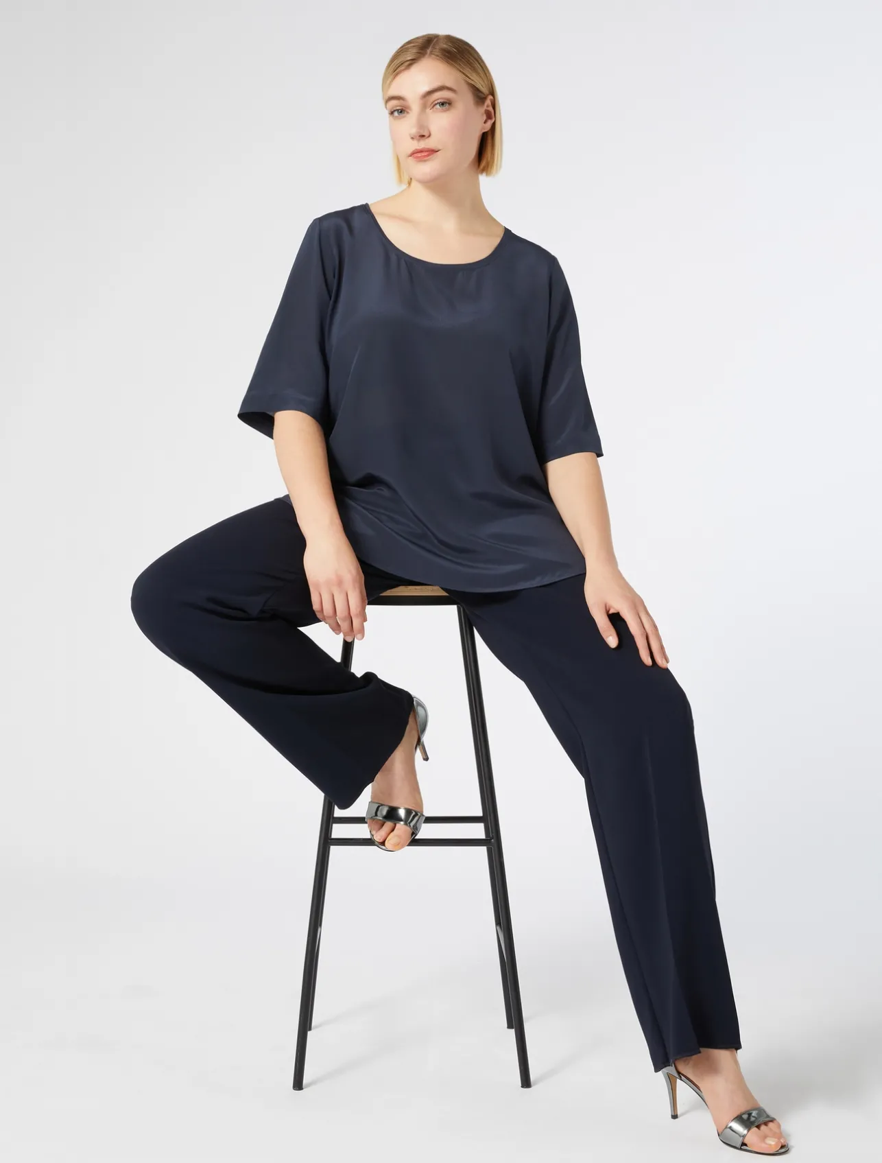 Fashion Marina Rinaldi Silk crêpe de Chine blouse CORNFLOWERBLUE
