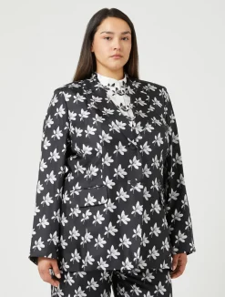 Best Marina Rinaldi Silk twill blazer jacket BLACK