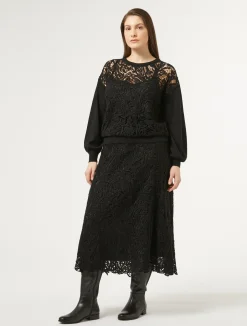 Hot Marina Rinaldi Skirt with macramé embroidery BLACK