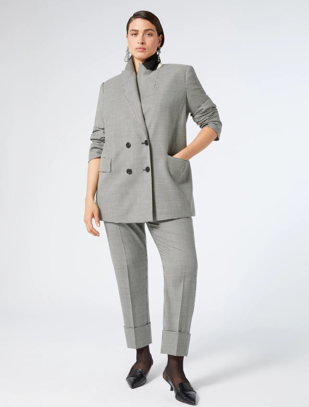 Outlet Marina Rinaldi Stretch batavia wool blazer BLACKWHITE