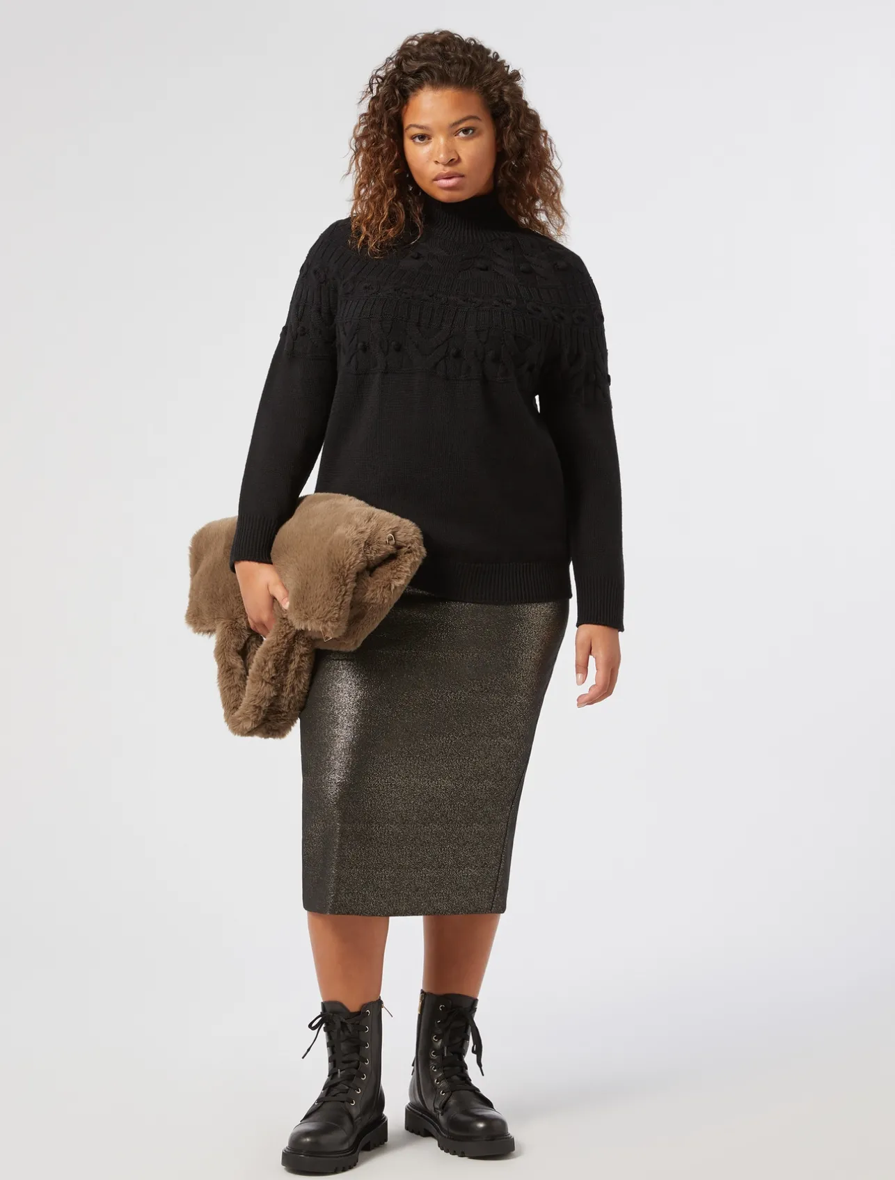 Discount Marina Rinaldi Stretch bengaline skirt GOLDBLACK