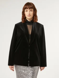 Outlet Marina Rinaldi Stretch chenille blazer BLACK