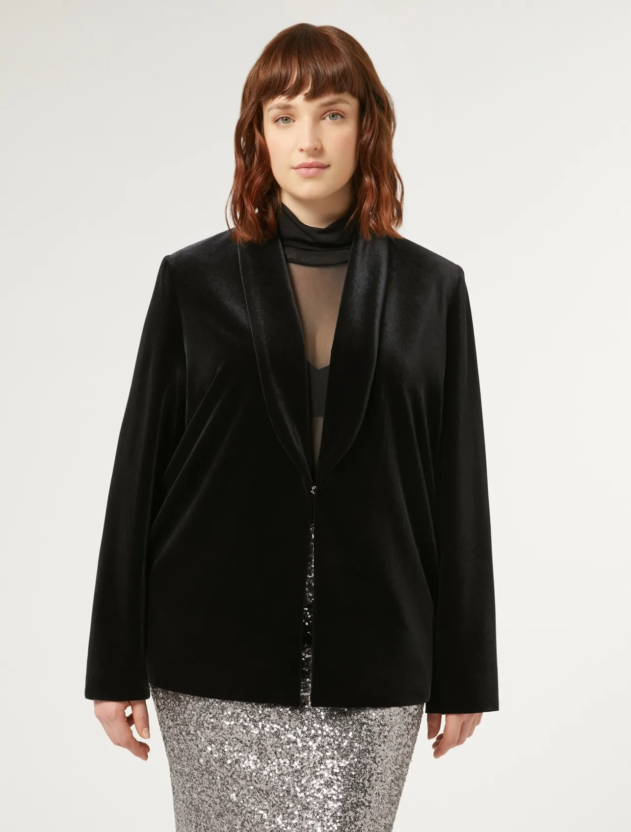 Outlet Marina Rinaldi Stretch chenille blazer BLACK
