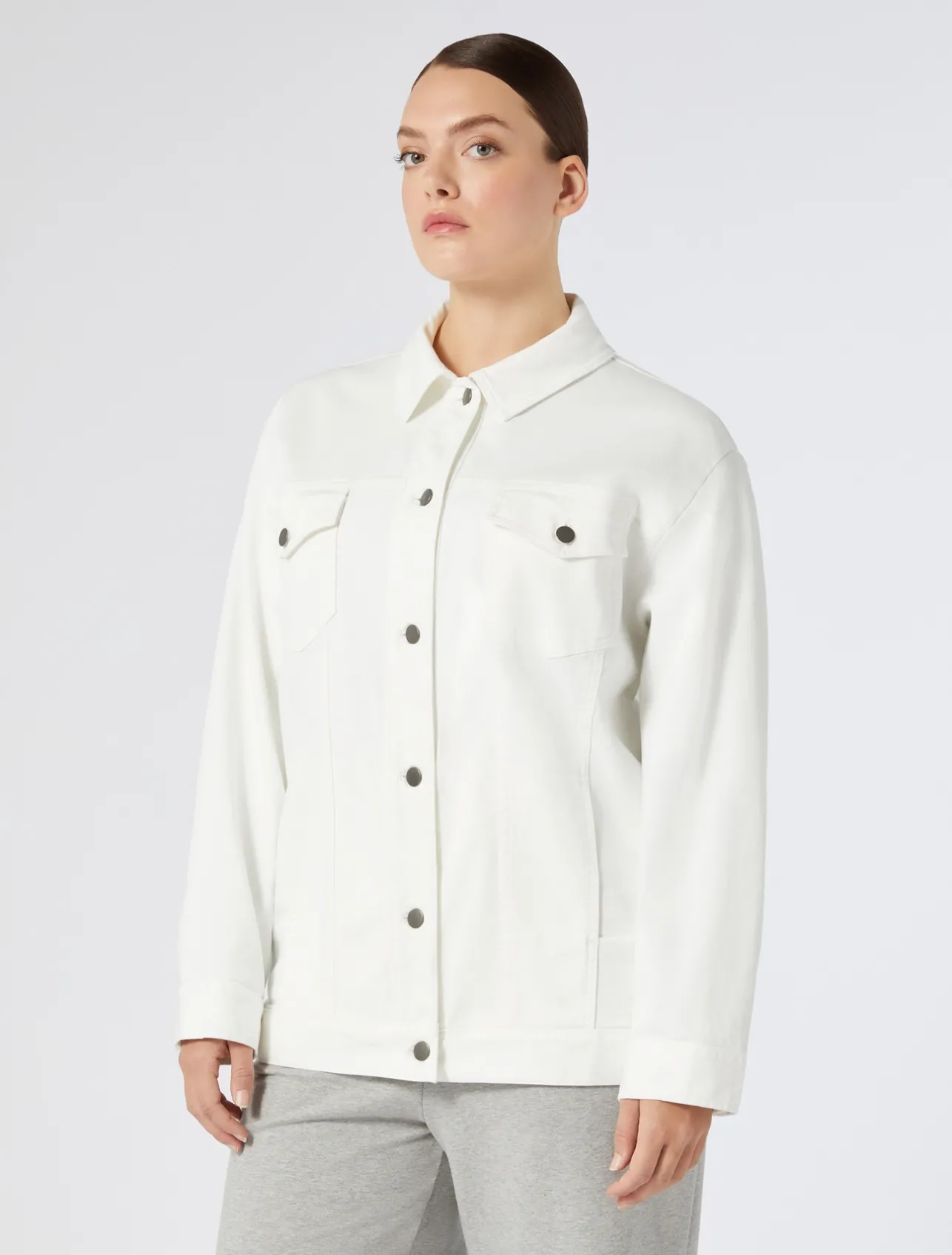 Fashion Marina Rinaldi Stretch cotton bull denim jacket WHITE
