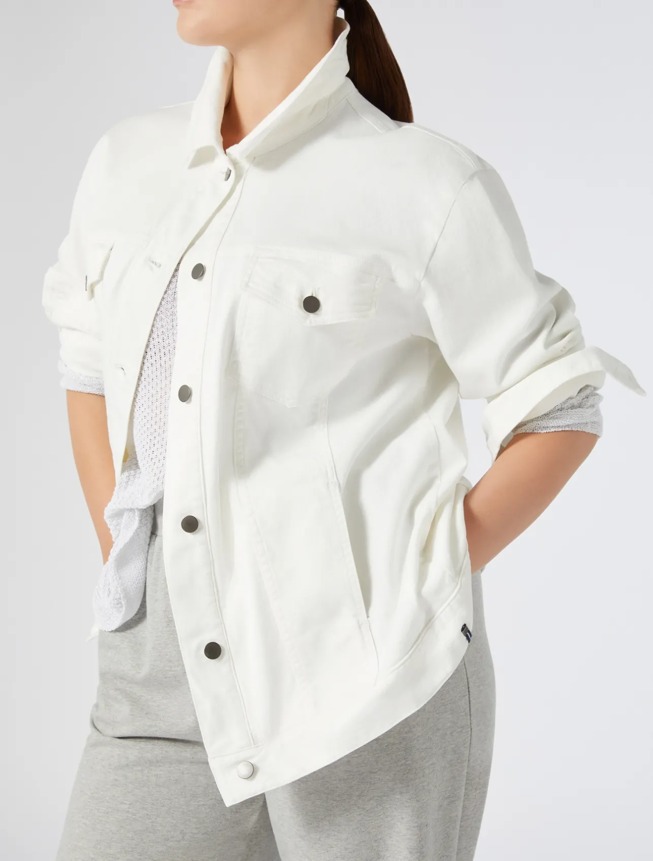 Fashion Marina Rinaldi Stretch cotton bull denim jacket WHITE