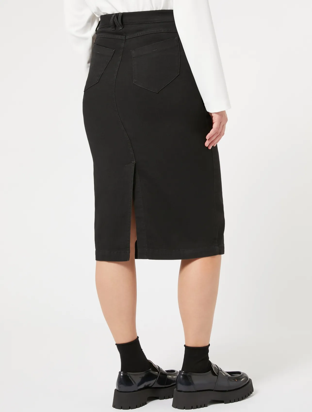 Discount Marina Rinaldi Stretch cotton denim skirt BLACK