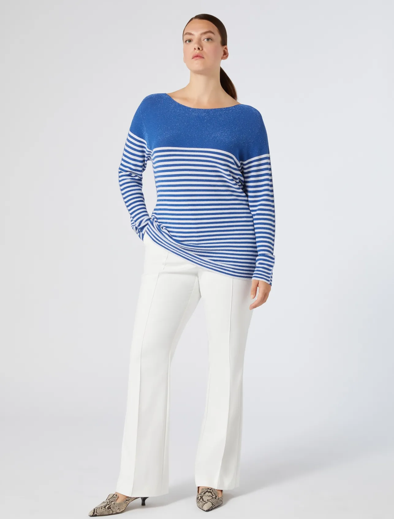 Online Marina Rinaldi Stretch cotton flared trousers WHITE