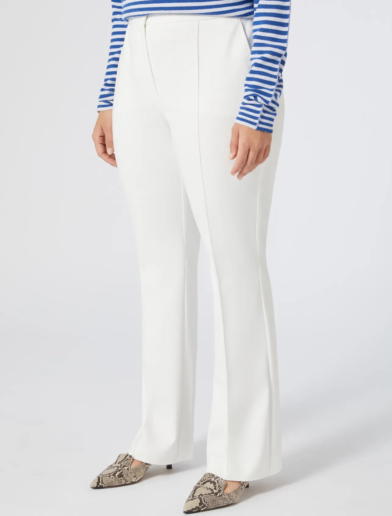Online Marina Rinaldi Stretch cotton flared trousers WHITE