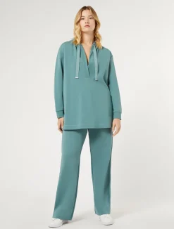 Outlet Marina Rinaldi Stretch cotton fleece trousers SAGEGREEN
