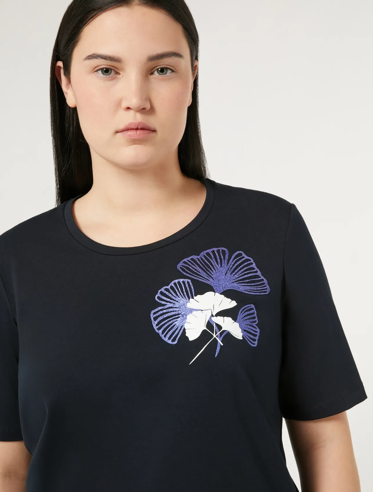 Fashion Marina Rinaldi Stretch cotton jersey T-shirt ULTRAMARINE