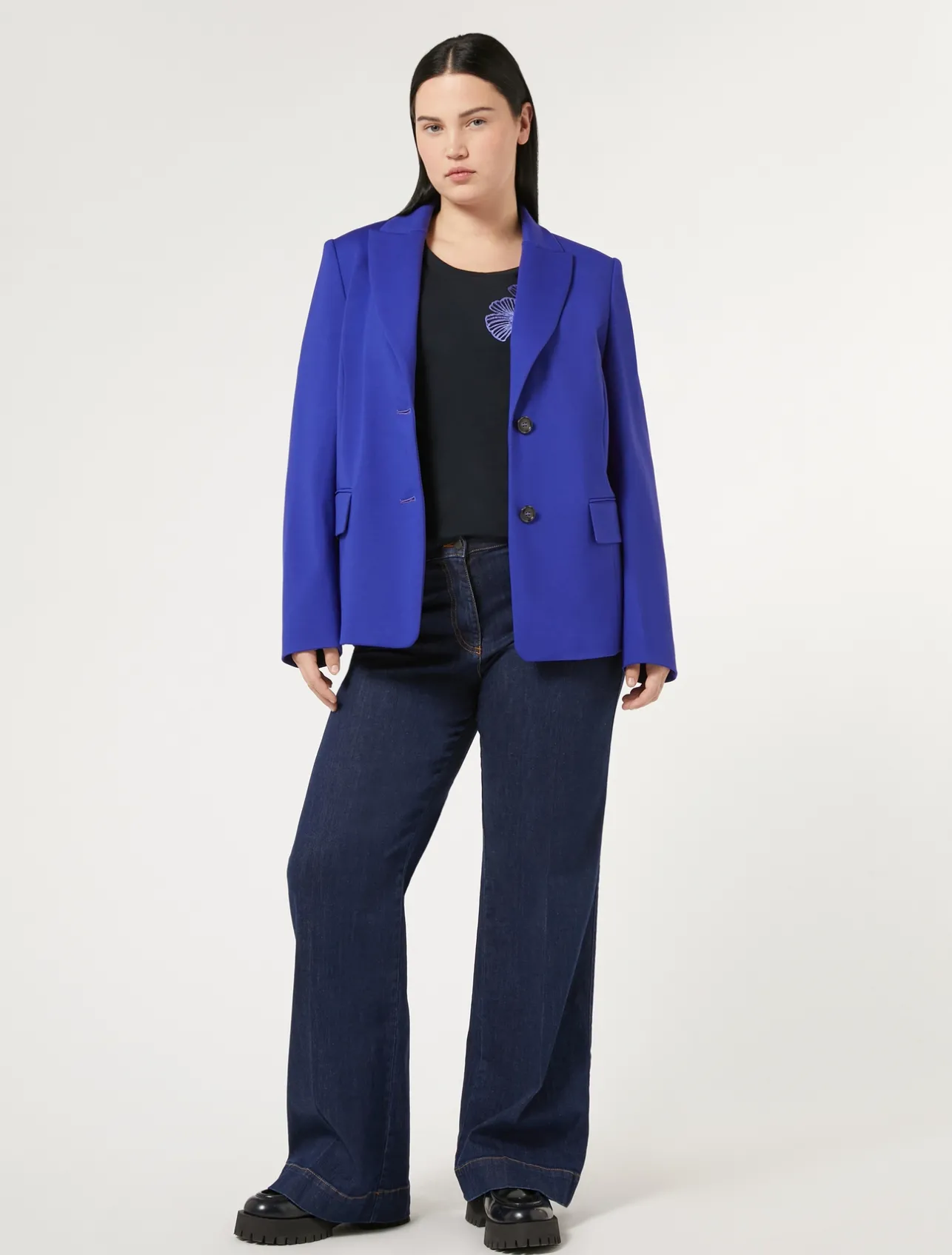 Fashion Marina Rinaldi Stretch cotton jersey T-shirt ULTRAMARINE