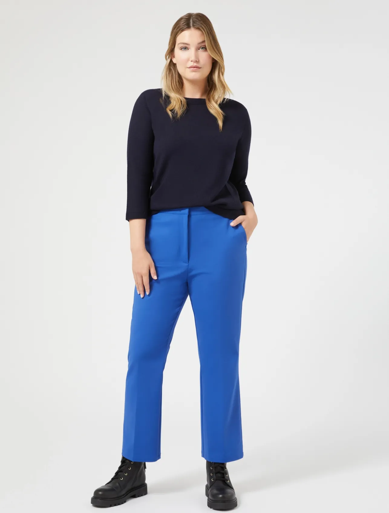 Outlet Marina Rinaldi Stretch cotton-blend trousers CHINABLUE