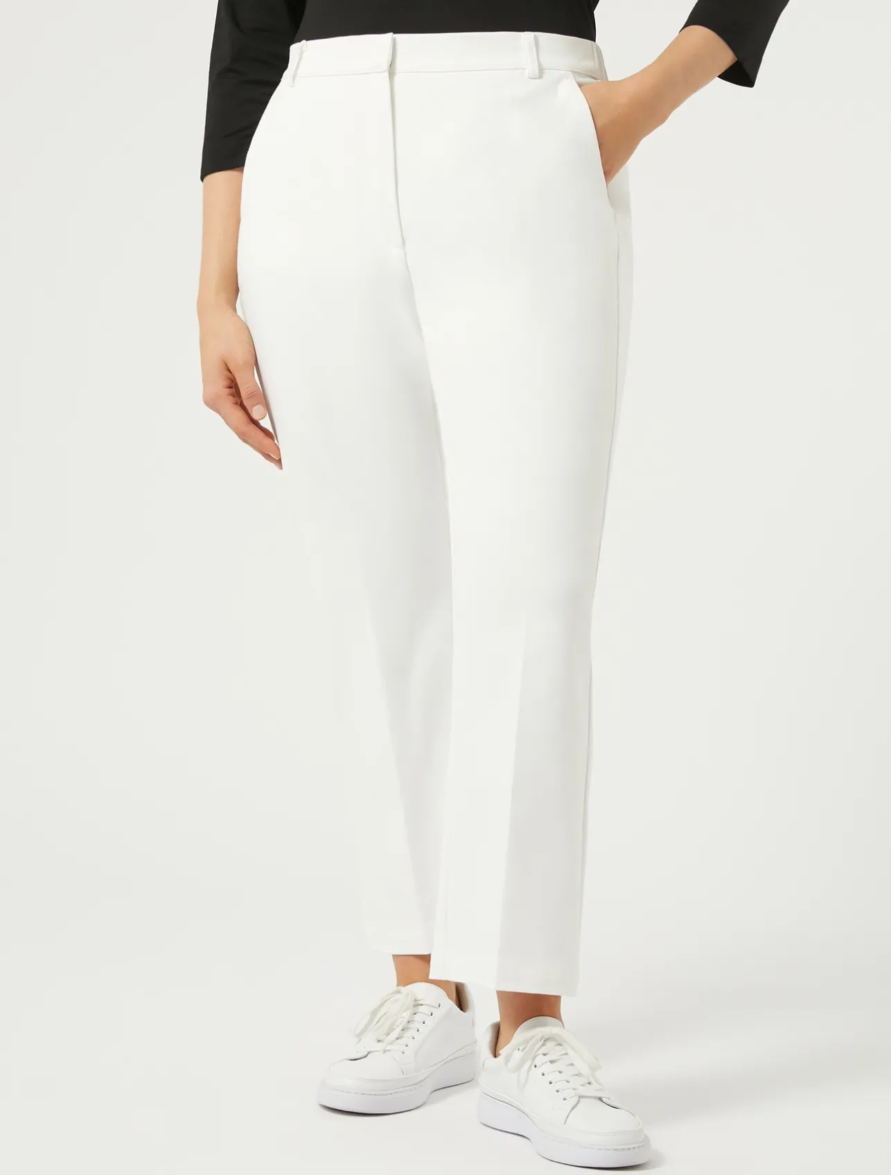 Outlet Marina Rinaldi Stretch cotton-blend trousers IVORY
