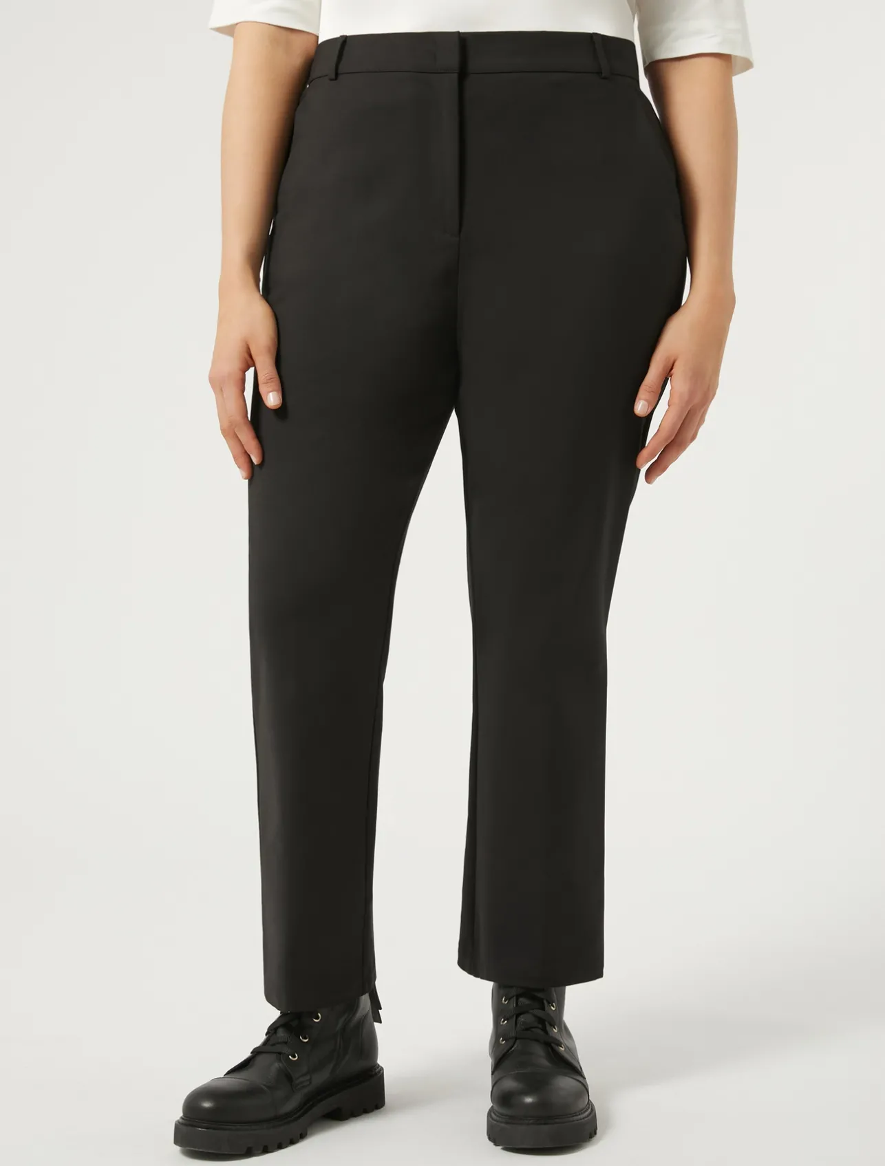 Sale Marina Rinaldi Stretch cotton-blend trousers BLACK