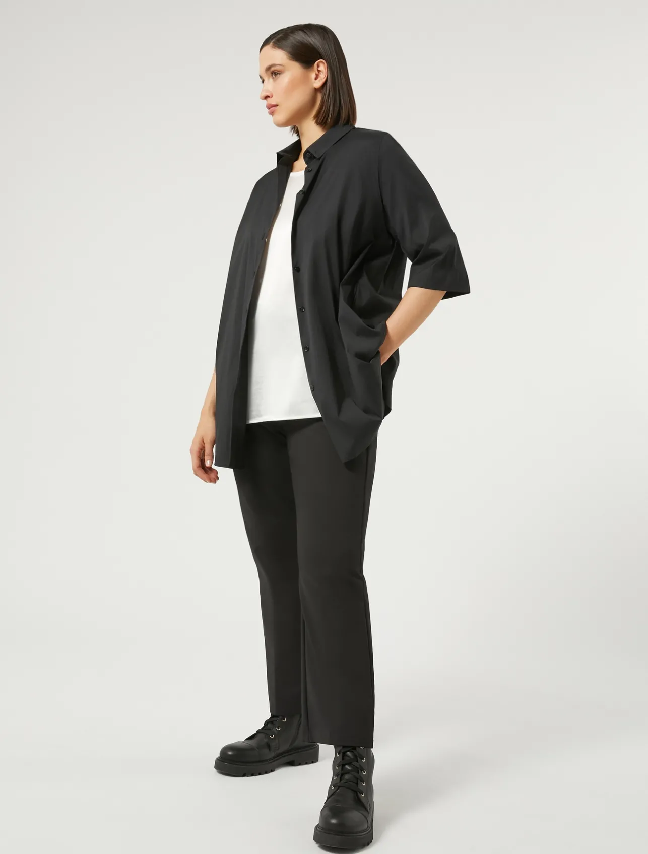 Sale Marina Rinaldi Stretch cotton-blend trousers BLACK