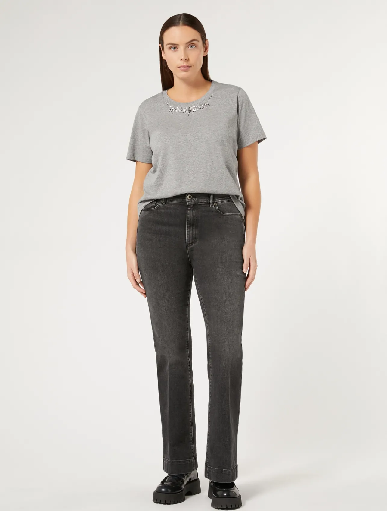 Outlet Marina Rinaldi Stretch denim flared jeans BLACK