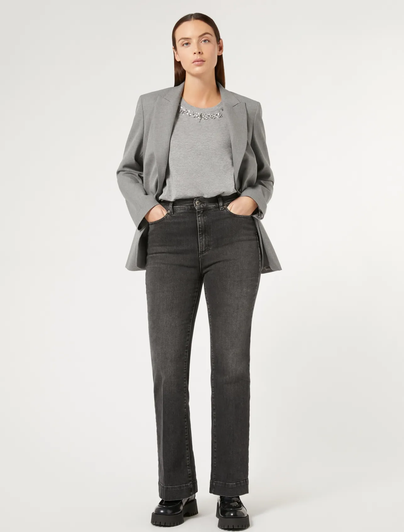 Outlet Marina Rinaldi Stretch denim flared jeans BLACK