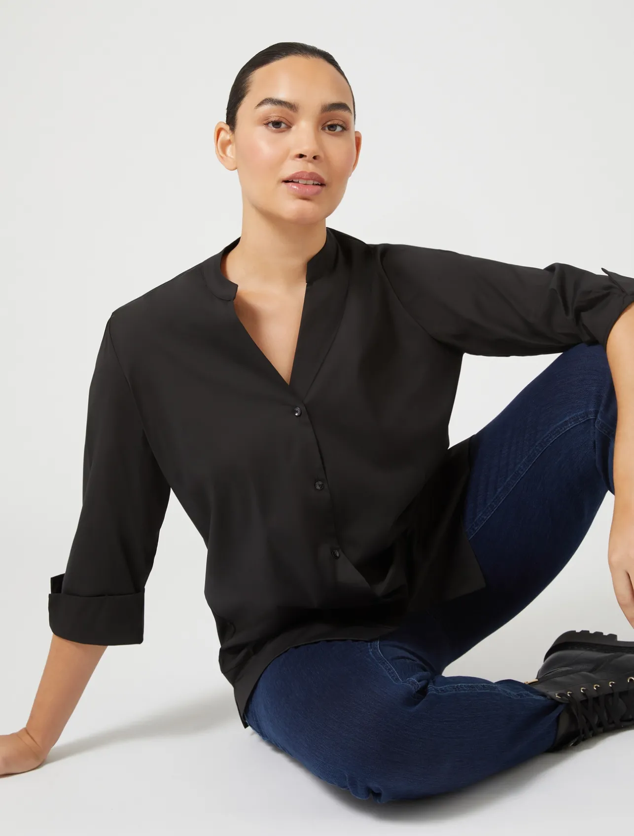 Discount Marina Rinaldi Stretch poplin shirt BLACK