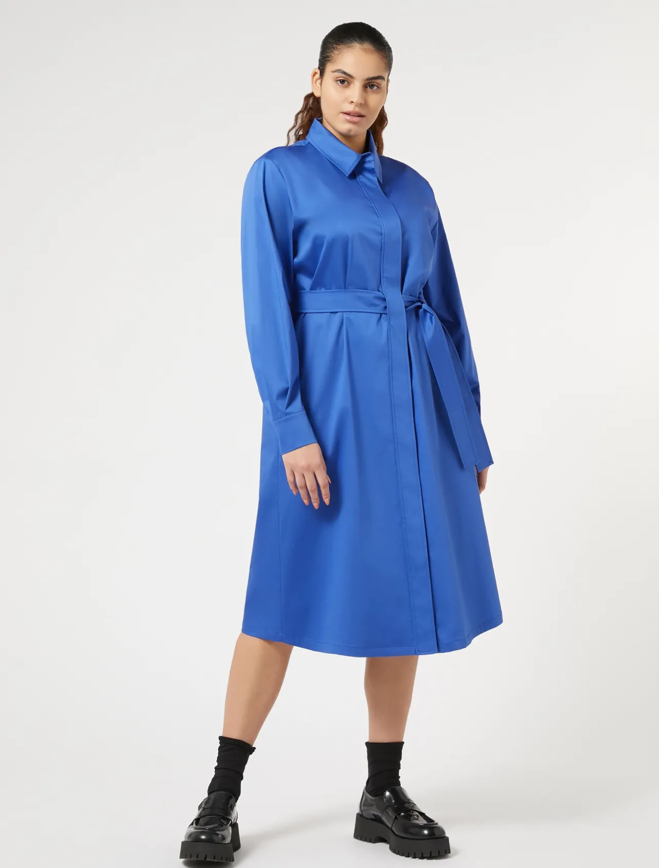 Fashion Marina Rinaldi Stretch satin shirt dress CHINABLUE