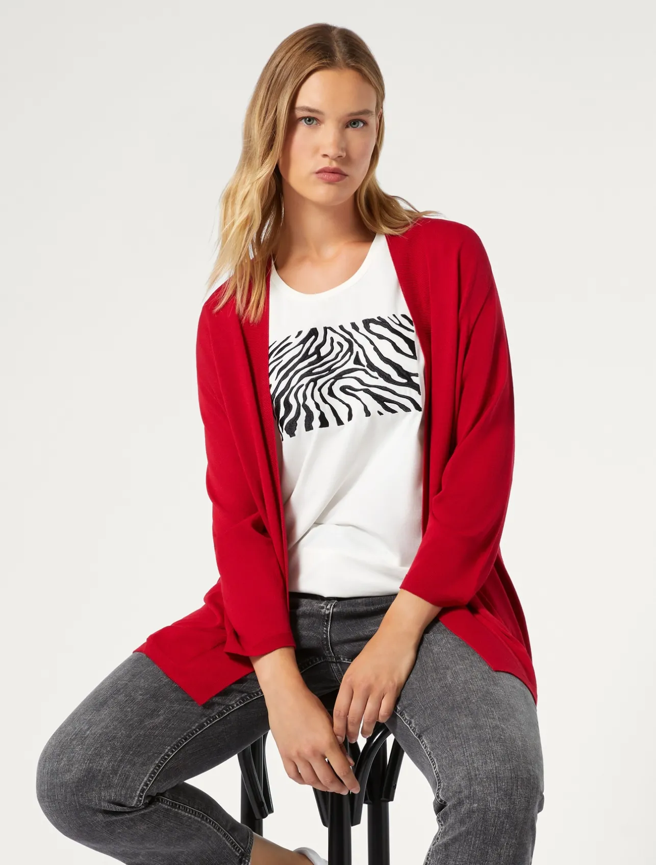 Clearance Marina Rinaldi Stretch viscose crepe cardigan RED