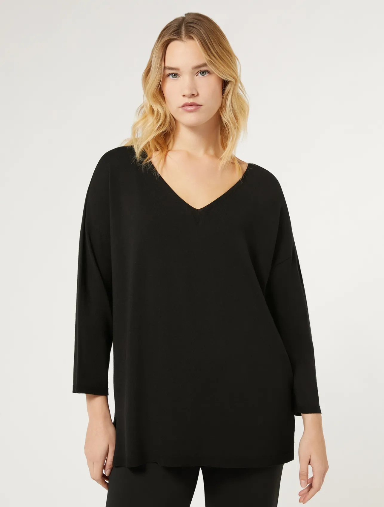 New Marina Rinaldi Stretch viscose crepe sweater BLACK