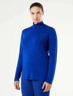 Sale Marina Rinaldi Stretch viscose jersey polo-neck sweater CORNFLOWERBLUE