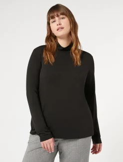 New Marina Rinaldi Stretch viscose jersey polo-neck sweater BLACK