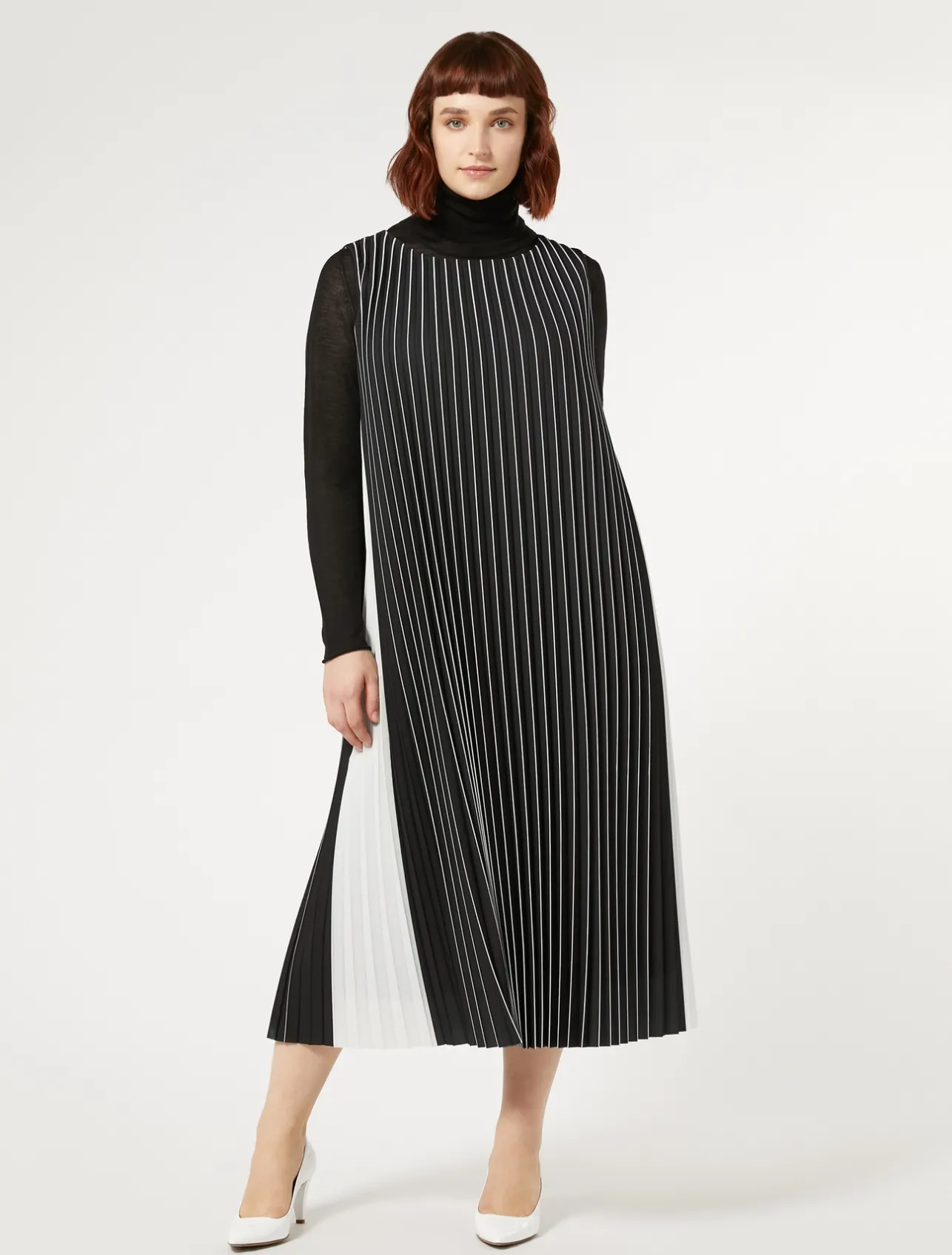 Clearance Marina Rinaldi Sunray-pleated long dress BLACKWHITE