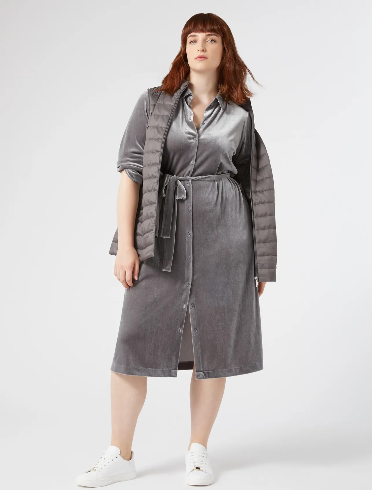 Online Marina Rinaldi Velvet jersey shirt dress DARKGREY