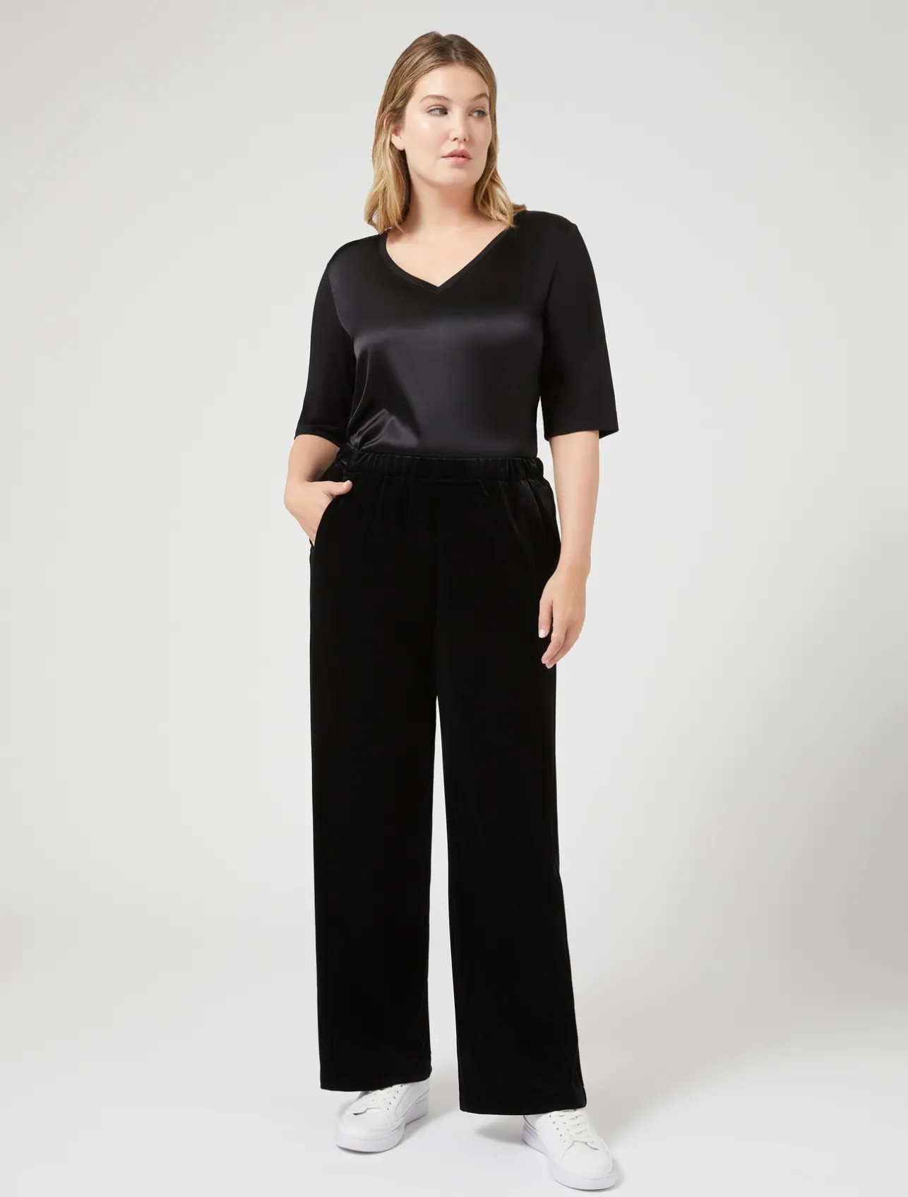Clearance Marina Rinaldi Velvet jersey trousers BLACK