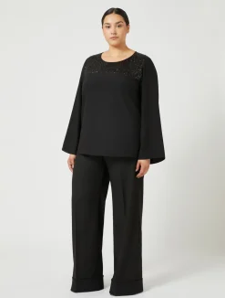 Outlet Marina Rinaldi Viscose and yarn-dyed fabric trousers BLACK