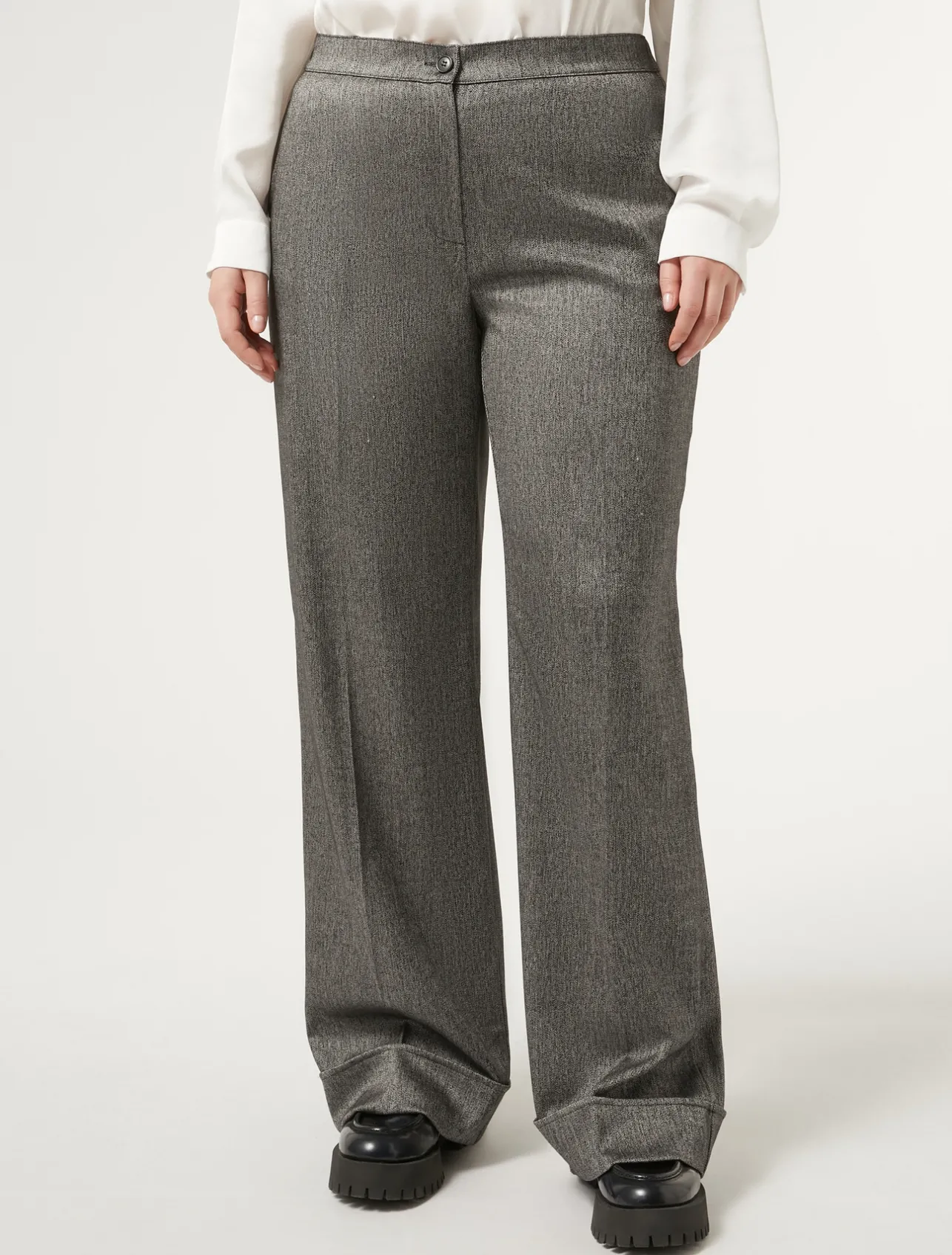 Clearance Marina Rinaldi Viscose and yarn-dyed fabric trousers BLACK
