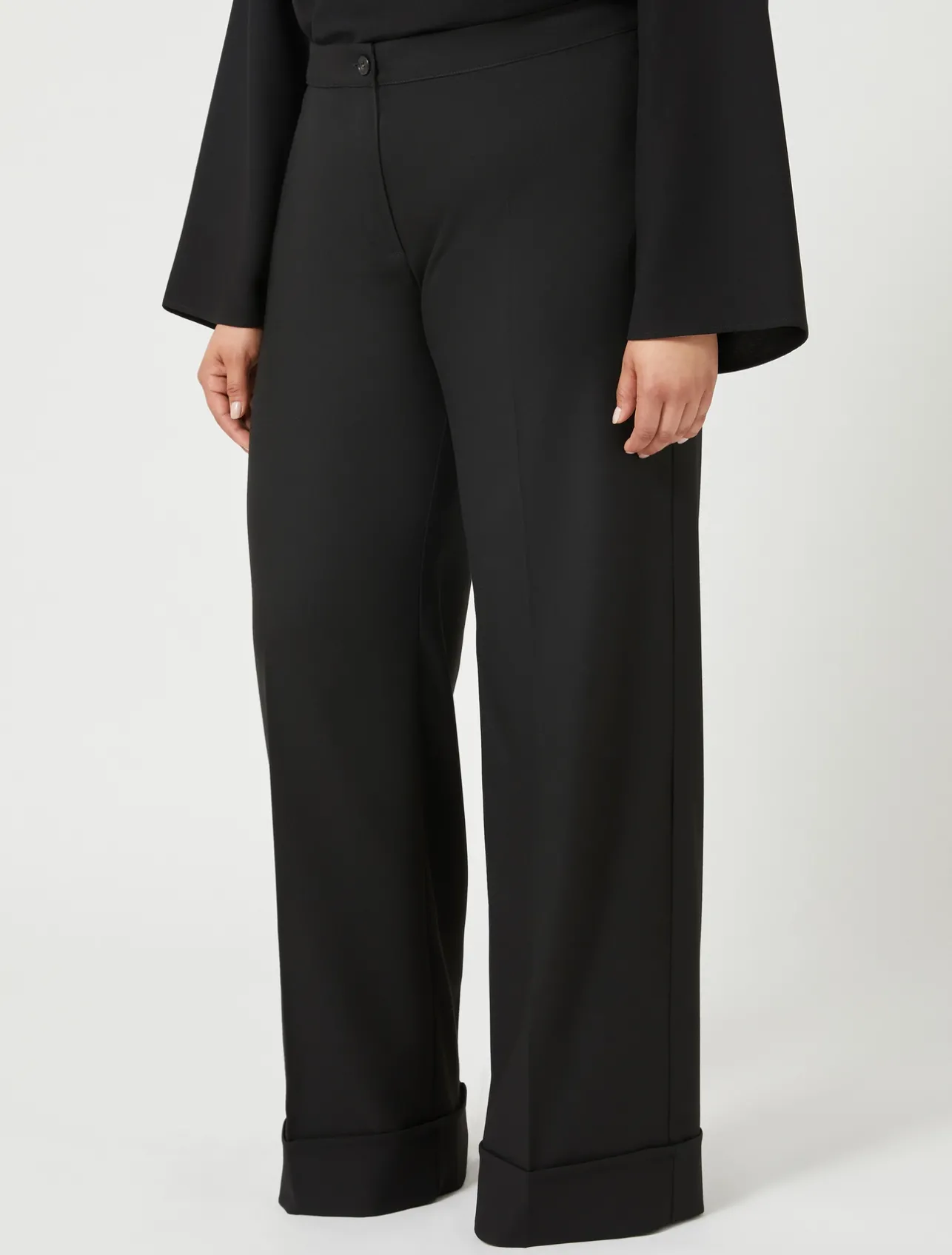 Outlet Marina Rinaldi Viscose and yarn-dyed fabric trousers BLACK
