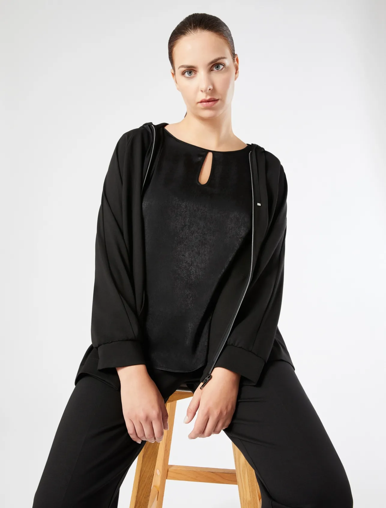 Clearance Marina Rinaldi Viscose jersey and satin T-shirt BLACK
