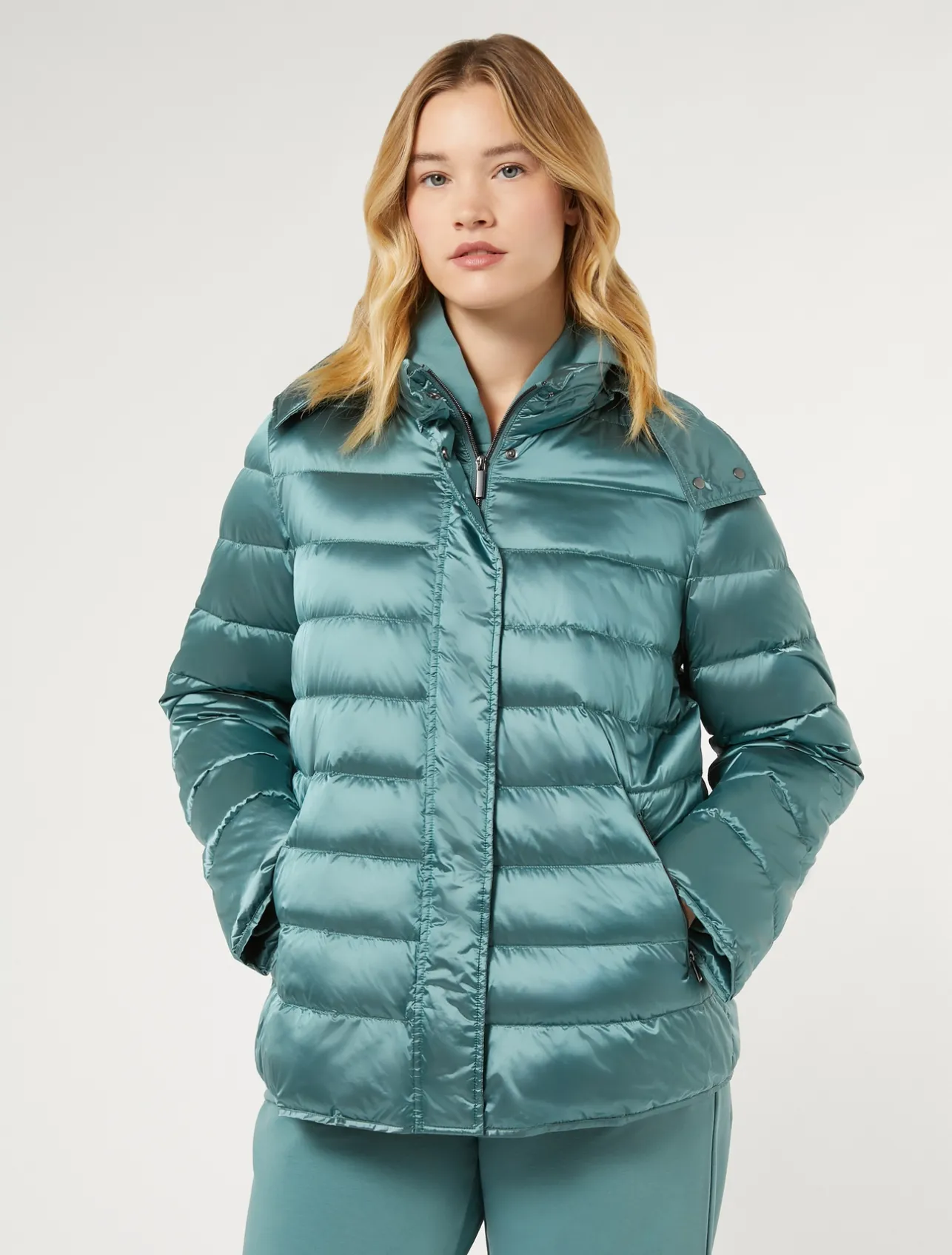 New Marina Rinaldi Water-repellent nylon canvas jacket SAGEGREEN