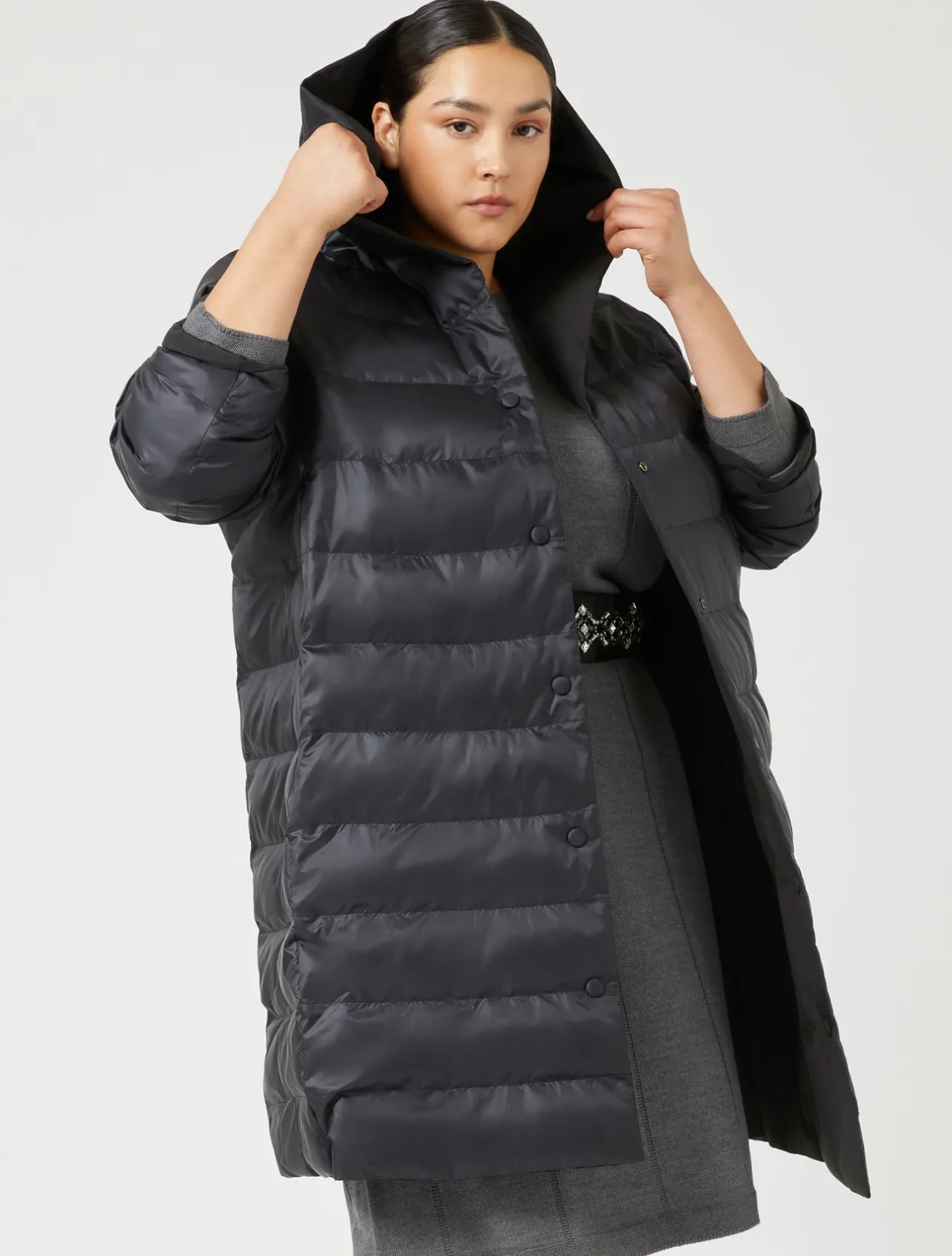 Best Marina Rinaldi Water-repellent nylon fabric and taffeta puffer jacket BLACK