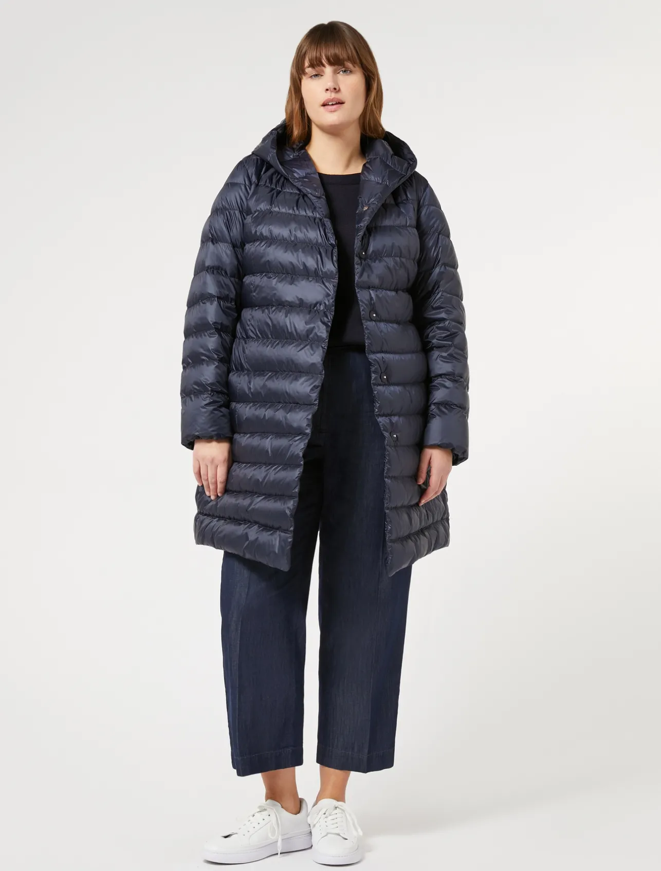 Outlet Marina Rinaldi Water-repellent technical canvas down jacket MIDNIGHTBLUE
