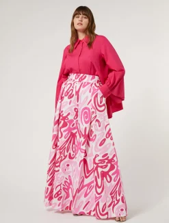 Outlet Marina Rinaldi Wide leg trousers in printed poplin WHITE