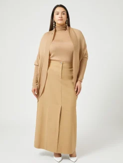 Online Marina Rinaldi Wool and cashmere cardigan CAMEL