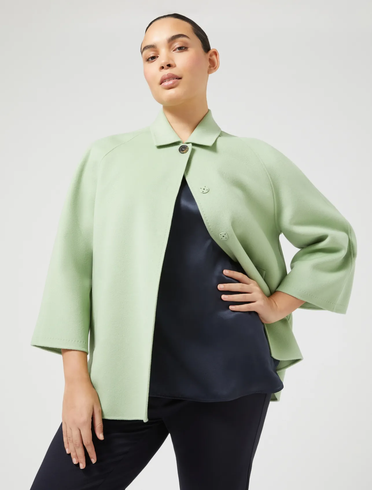 Hot Marina Rinaldi Wool and cashmere double-face fabric jacket SAGEGREEN