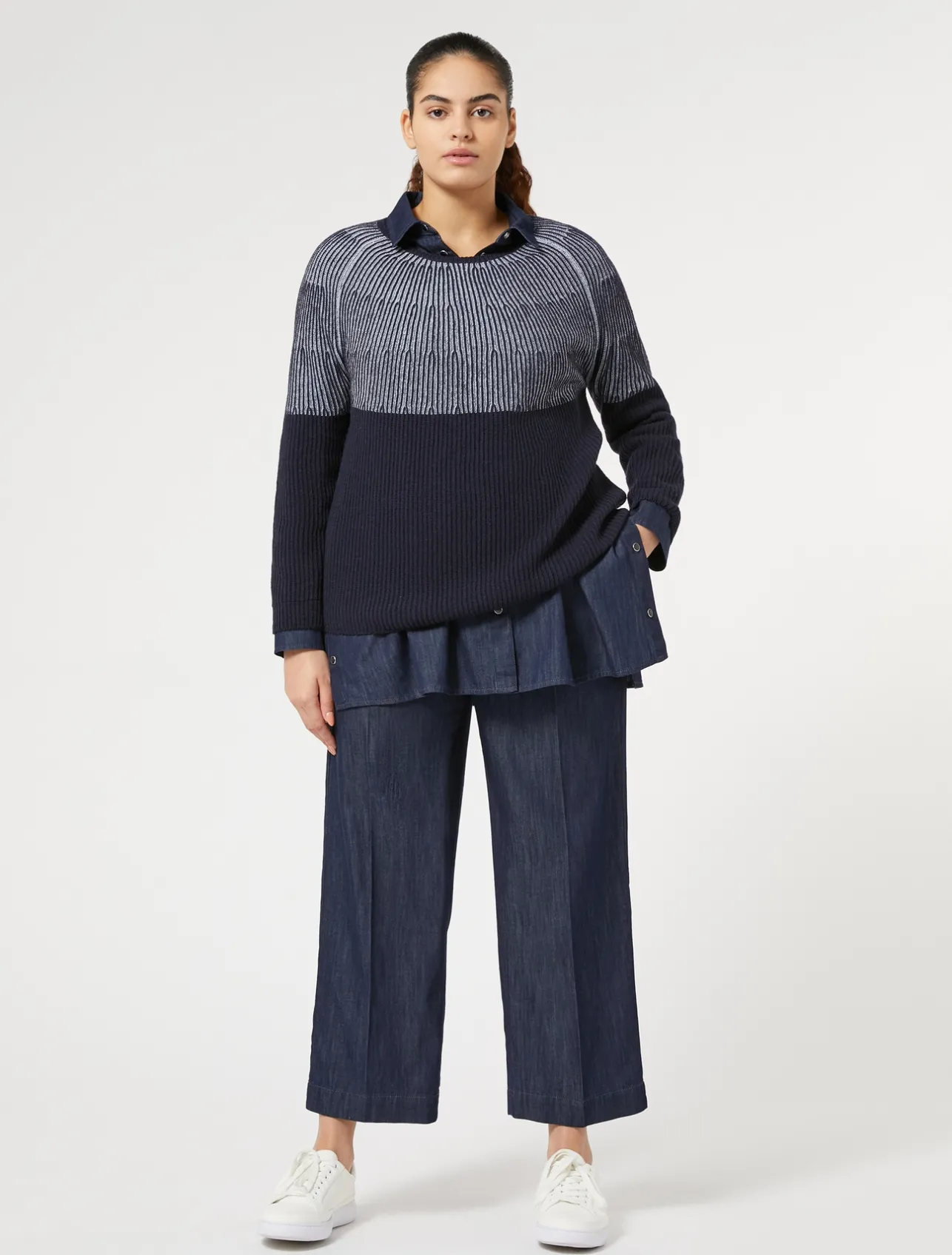 Fashion Marina Rinaldi Wool and cashmere-blend sweater MIDNIGHTBLUE