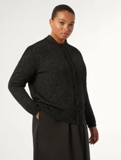 Online Marina Rinaldi Wool and lurex blend cardigan BLACK