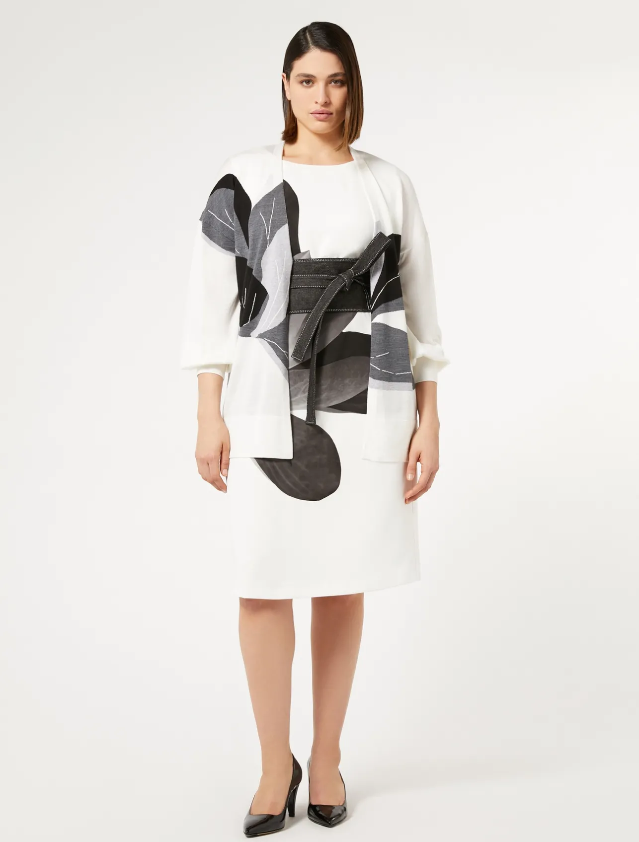 Online Marina Rinaldi Wool and silk blend cardigan WHITE