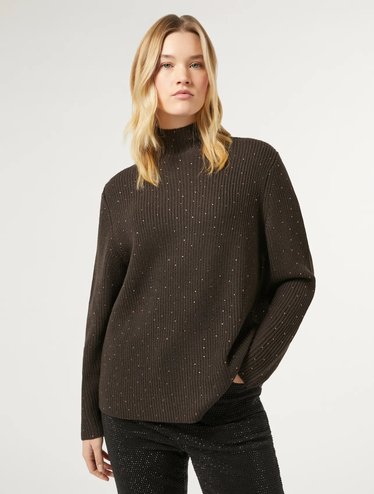 Hot Marina Rinaldi Wool blend jumper with rhinestones CHOCOLATE