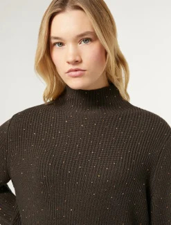 Hot Marina Rinaldi Wool blend jumper with rhinestones CHOCOLATE