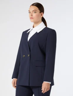 Discount Marina Rinaldi Wool crêpe canvas jacket MIDNIGHTBLUE